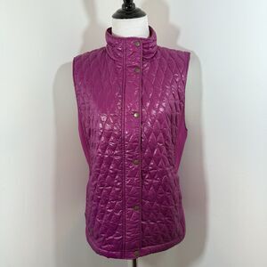 Talbots Quilted Vest Puffer Zip M Magenta Shiny